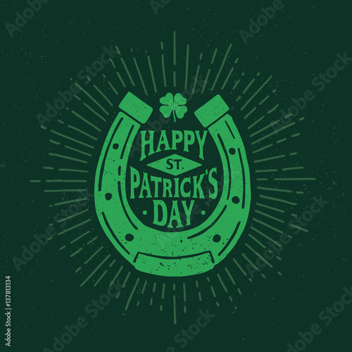 St. Patrick's Day. Retro style emblem of horseshoe. Typography. Vector illustration.