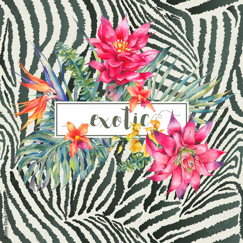 Fototapeta Wektor wzór kwiatowy tropikalny kartkę z życzeniami
