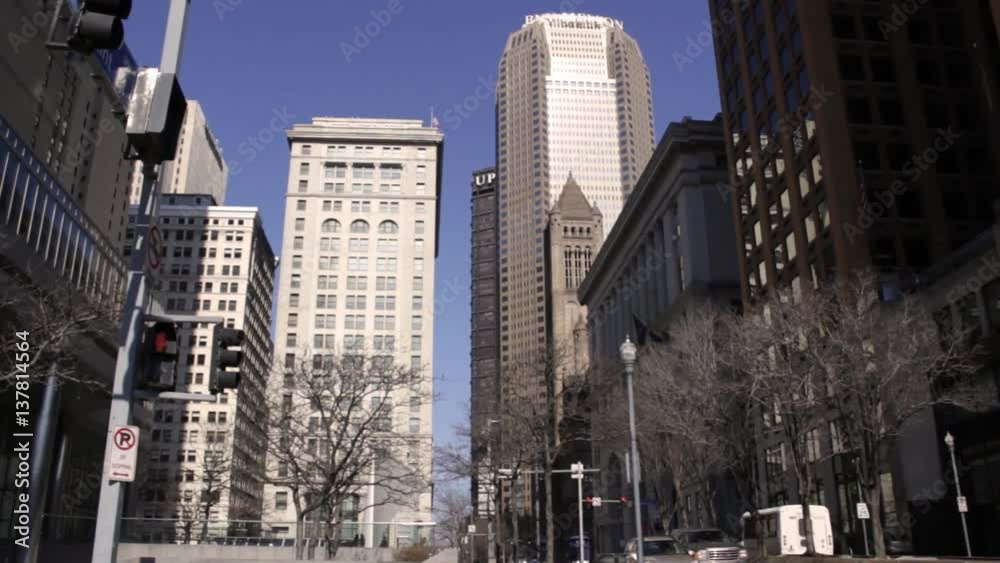 PITTSBURGH - Circa February 2017 - An Establishing Shot of skyscrapers in downtown Pittsburgh PITTSBURGH - Circa February 2017 - An Establishing Shot of skyscrapers in downtown Pittsburgh
