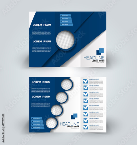 Brochure mock up design template for business, education, advertisement. Trifold booklet editable printable vector illustration. Blue color.