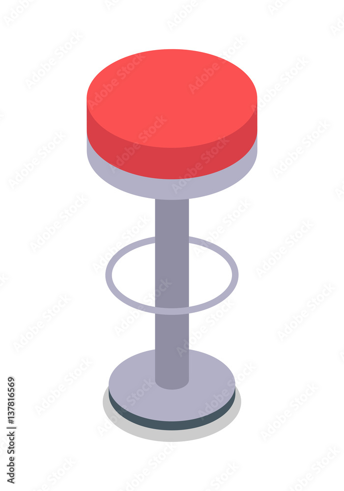 Bar Stool in Red Color Isolated. Flat Design. Bar Stool in Red Color Isolated. Flat Design.
