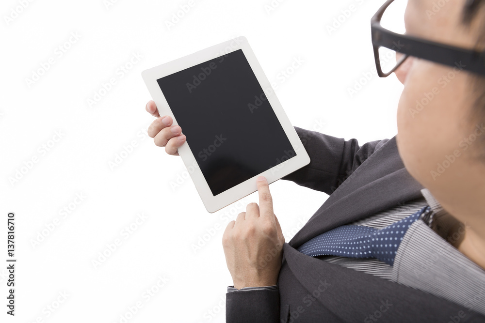 Businessman using computer tablet isolate on white background Businessman using computer tablet isolate on white background