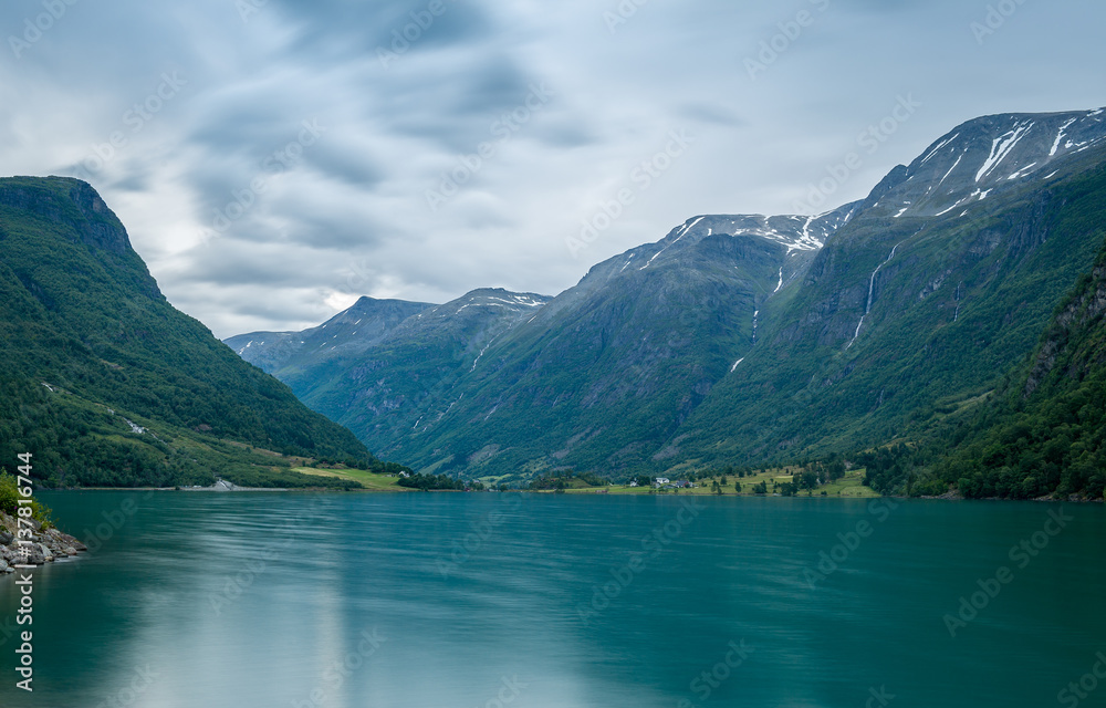 Oldevatnet fjord long exposure landscape, Norway.
