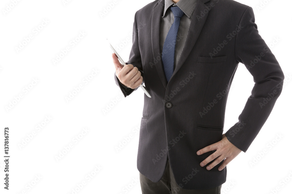 Businessman using computer tablet isolate on white background