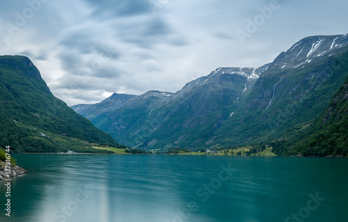Oldevatnet fjord long exposure landscape, Norway.