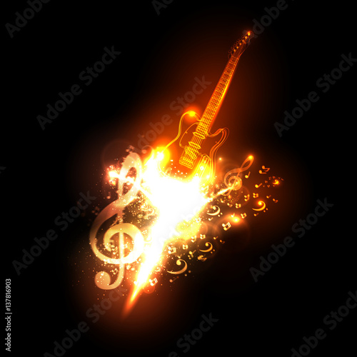 Neon guitar fire design easy all editable