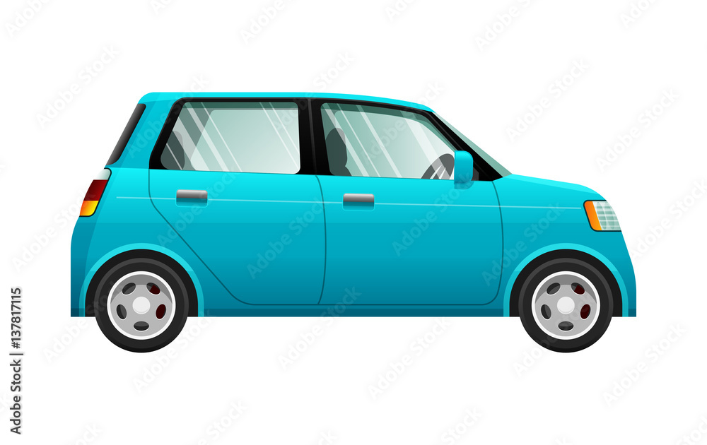 Transport. Illustration of Small Blue Automobile