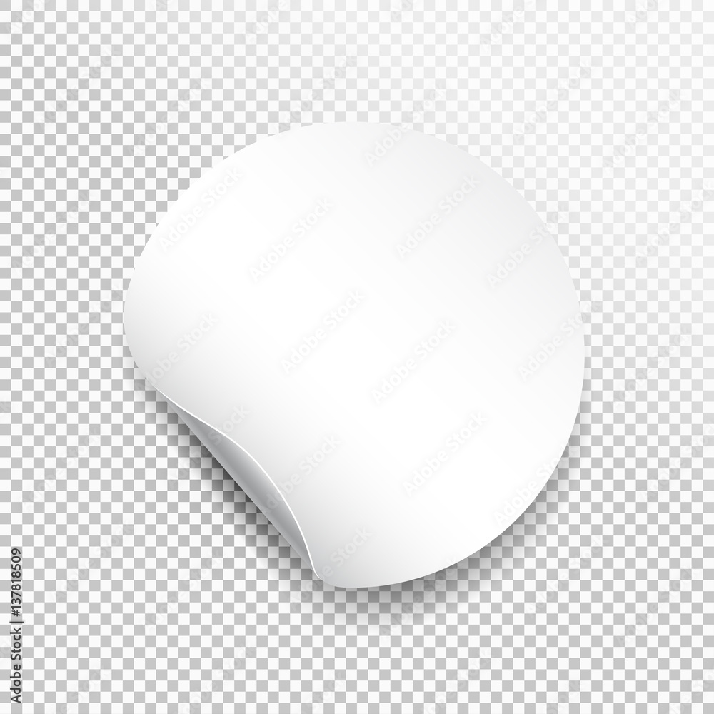 Round paper sticker template with bent edge with translucent shadow. Web banner. Element for advertising and promotional message isolated on transparent background. Vector illustration for your design Round paper sticker template with bent edge with translucent shadow. Web banner. Element for advertising and promotional message isolated on transparent background. Vector illustration for your design
