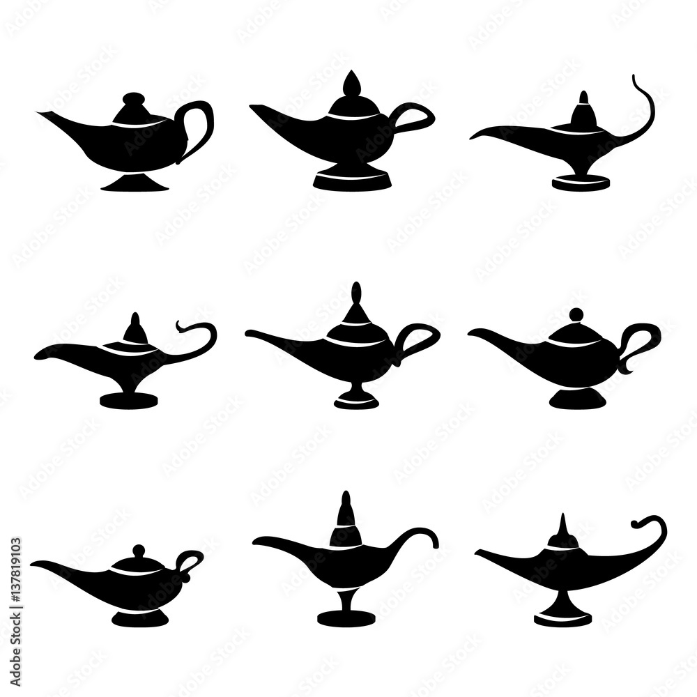 Aladdin lamp Vector. Set Icons Aladdins lamp Signs. Illustration Of Wish  And Mystery Souvenir Stock Vector | Adobe Stock