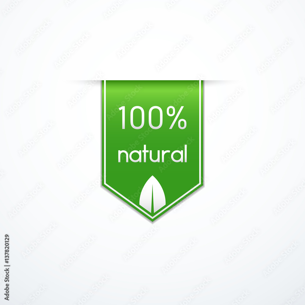 Vector green 100% natural label. 
