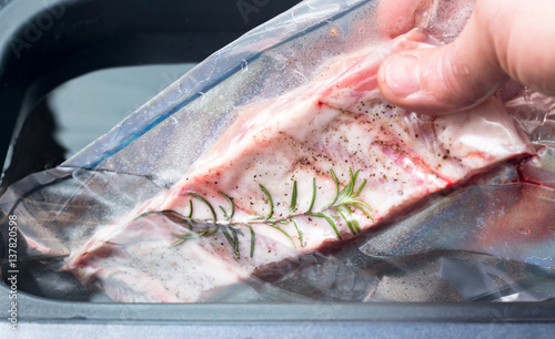 Sous vide - pork ribs in pouch ready to cook