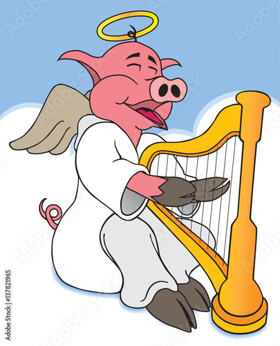 A hog in heaven is happily playing his harp
