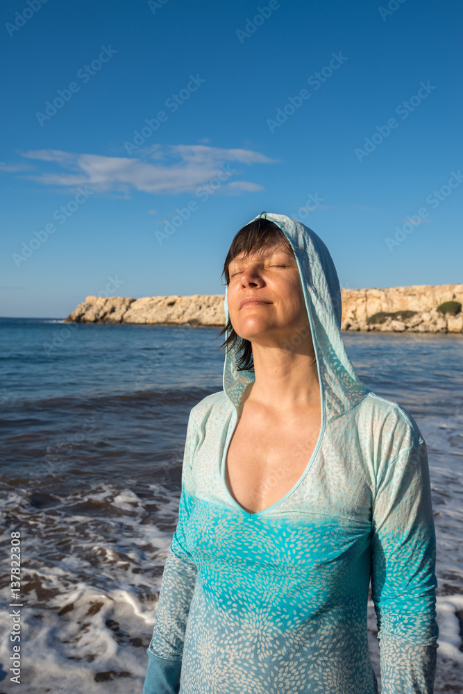 Portrait of happy woman who relax on the surf line Portrait of happy woman who relax on the surf line