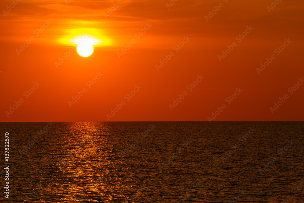 Landscape of sunset with at Nai Yang Beach, Phuket Province, Thailand.