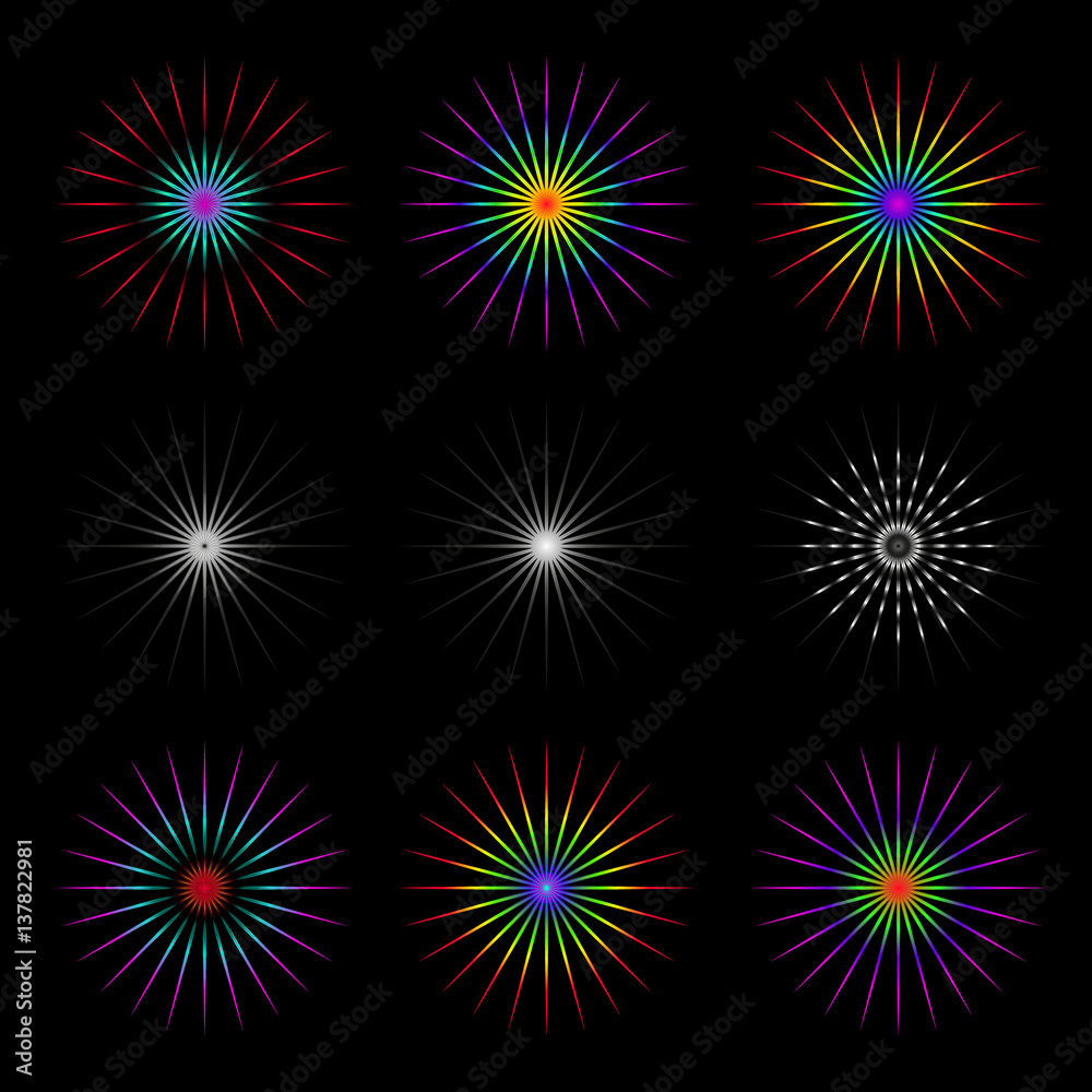Set of geometric circles. Multicolored stars with sharp corners.
Set of geometric circles. Multicolored stars with sharp corners.