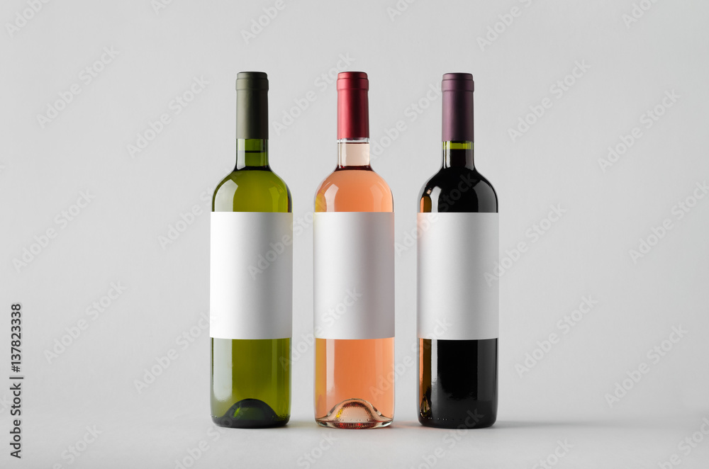 Wine Bottle Mock-Up - Three Bottles. Blank Label Wine Bottle Mock-Up - Three Bottles. Blank Label