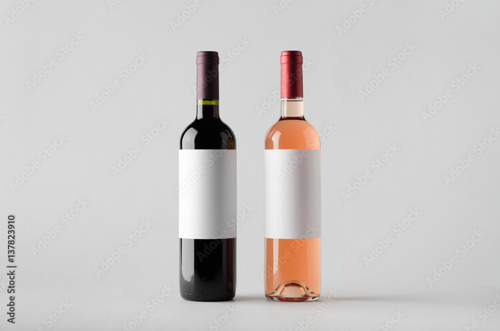 Wine Bottle Mock-Up - Two Bottles. Blank Label Wine Bottle Mock-Up - Two Bottles. Blank Label