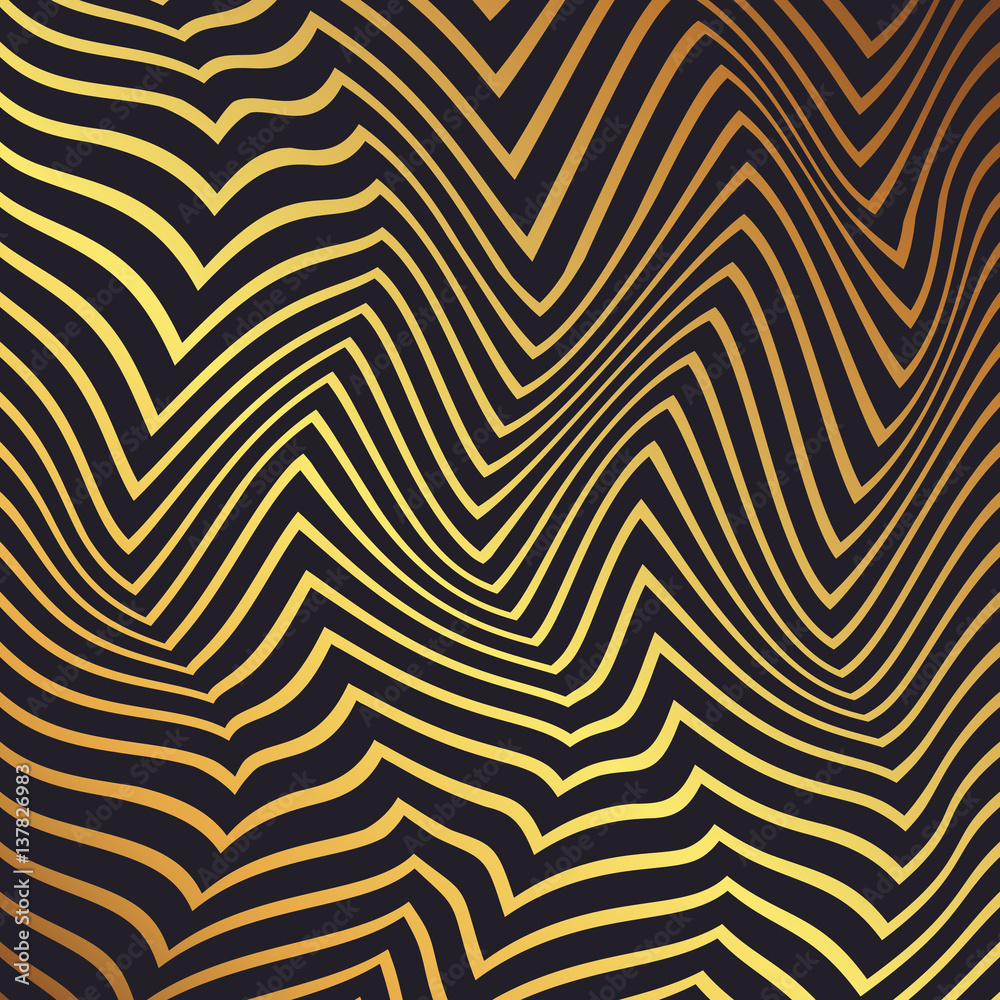 Abstract golden pattern of distorted geometric shapes.