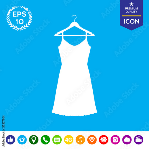 Sundress, Evening dress, combination or nightie on the wardrobe hanger , the silhouette. Menu item in the web design