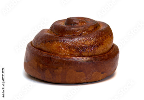 Cinnamon bun on a white background.