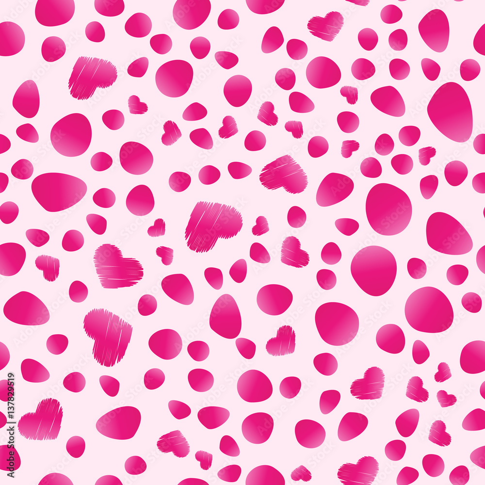 Hearts and Pink Petals Seamless Pattern