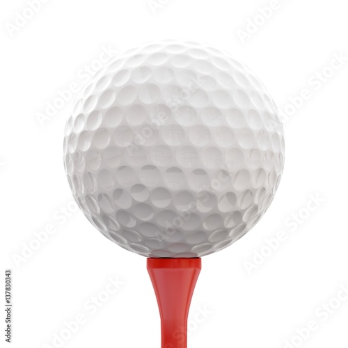 3D rendering golf ball on red tee isolated on white