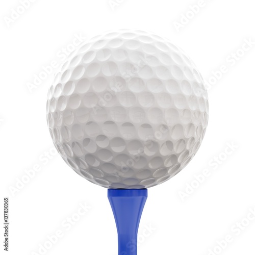 3D rendering golf ball on blue tee isolated on white