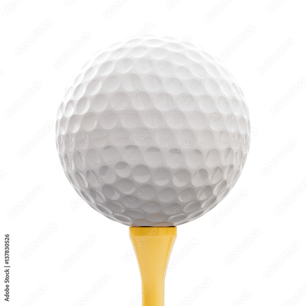 3D rendering golf ball on yellow tee isolated on white 3D rendering golf ball on yellow tee isolated on white