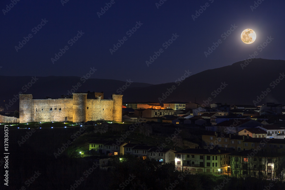 Night view of the castle of El Barco de Avila, Spain.