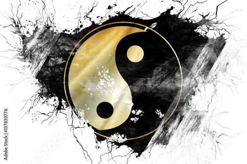 Grunge old yin yang symbol flag  photo