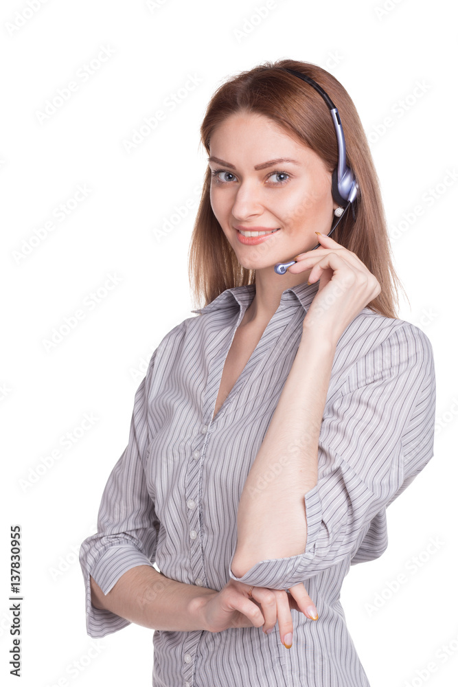 Female customer support operator with headset Female customer support operator with headset