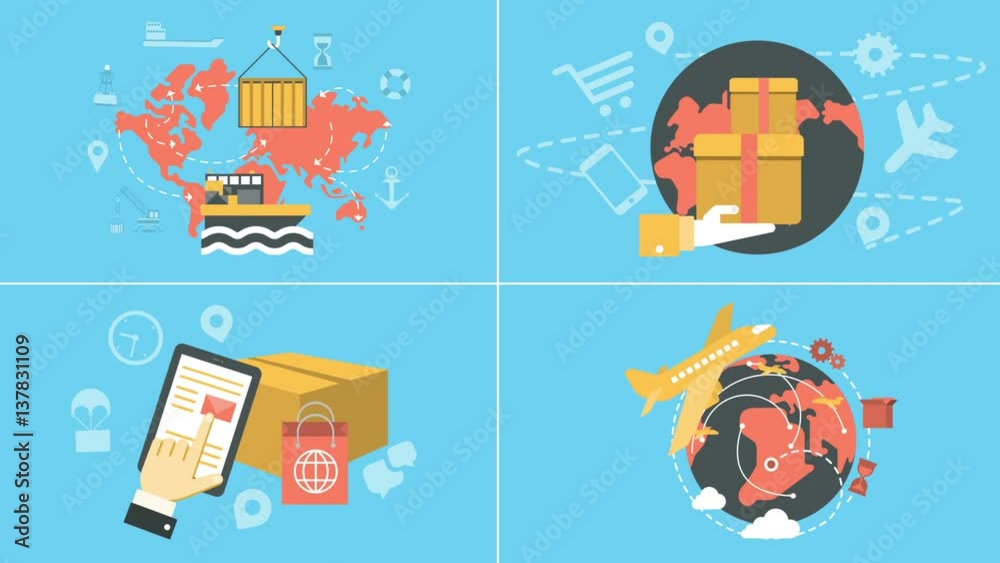 Logistics and delivery in out animated flat icons set with alpha channel Logistics and delivery in out animated flat icons set with alpha channel