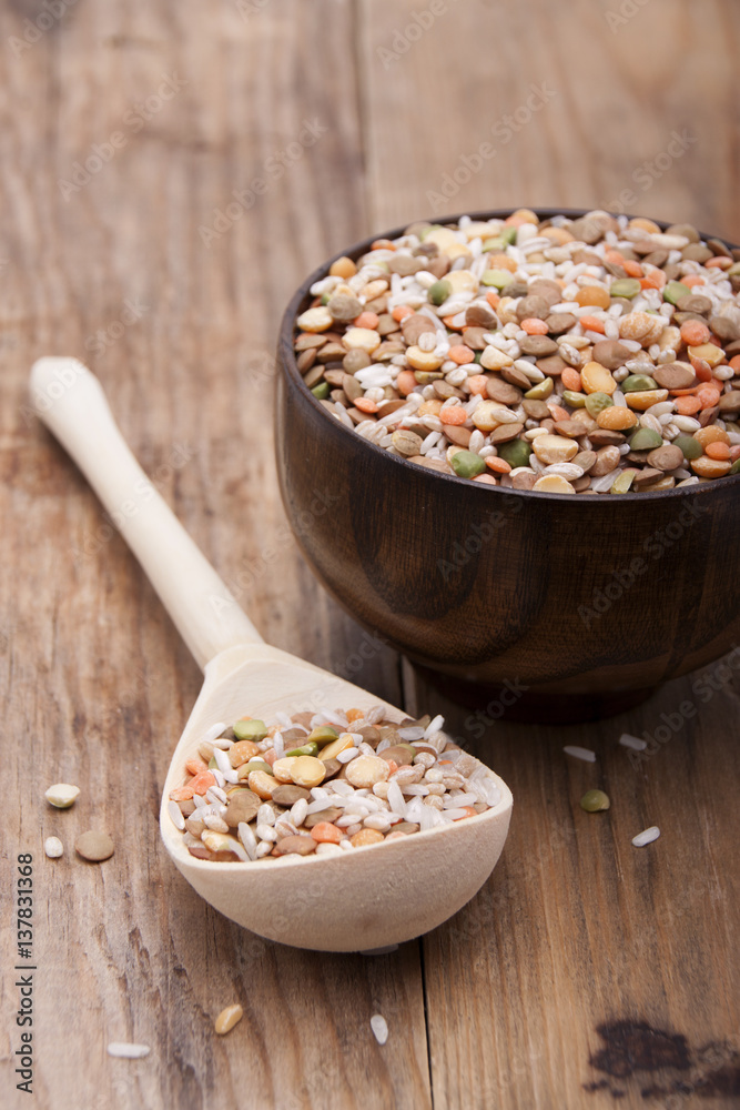 The mixture of different lentils and rice The mixture of different lentils and rice