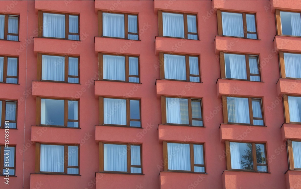 Windows on the building of the hotel