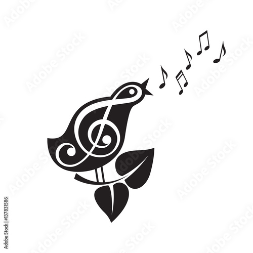 icon of singing bird with beak and notes