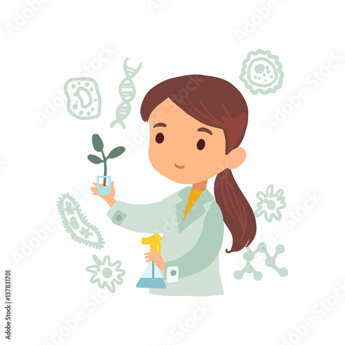 Woman biologist vector characters isolated on white background