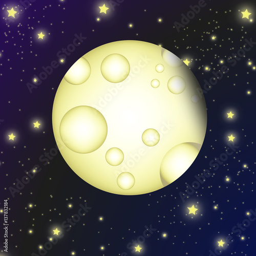 The moon in the starry sky