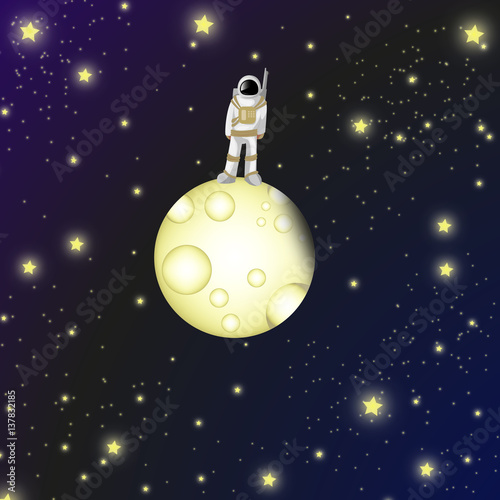 Astronaut on the moon, the stars in the sky, vector.