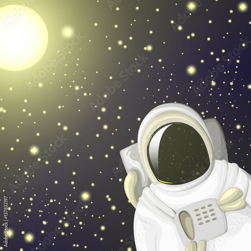 Astronaut in outer space, card, vector