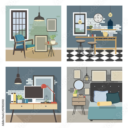 Modern interior set in loft style.