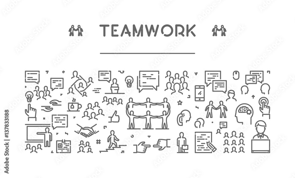 Vector line web banner for teamwork