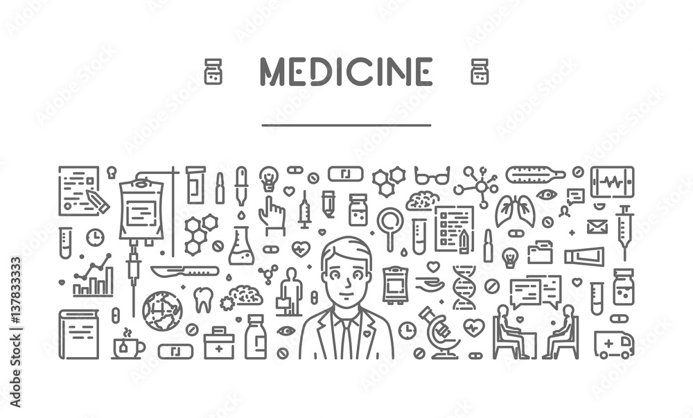 Line web banner for medicine and hospital