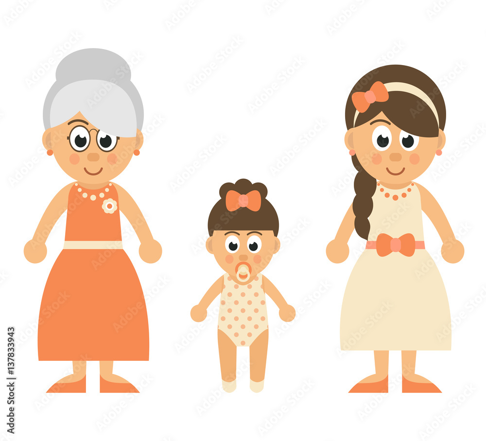 cartoon baby girl and mother and grandmother cartoon baby girl and mother and grandmother