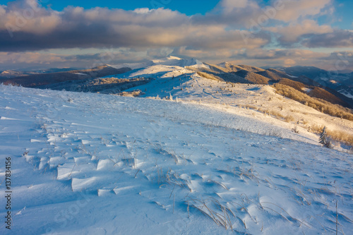 Beautiful winter landscape in the mountains, Bieszczady, Poland photo