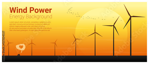 Energy concept background with wind turbine , vector , illustration