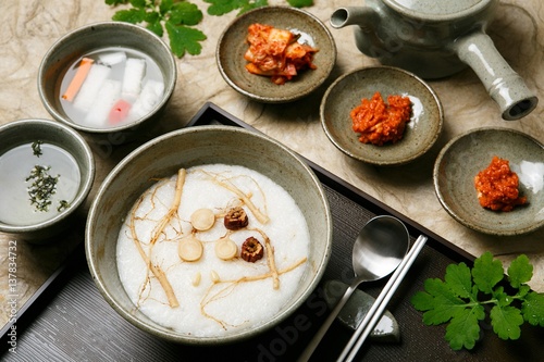 korean style Deluxe Chicken Rice Porridge. yeongyang dakjuk
