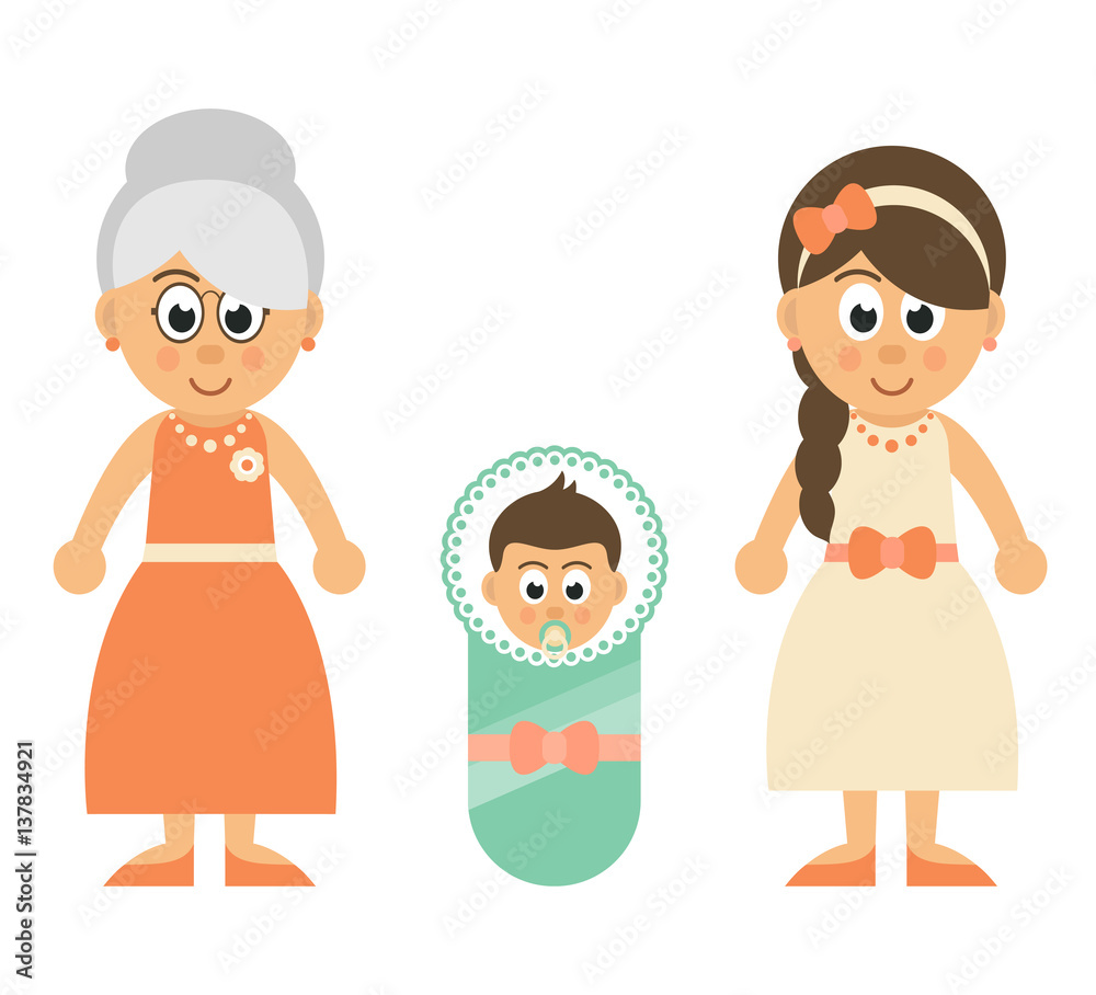 cartoon little baby boy and mother and grandmother cartoon little baby boy and mother and grandmother