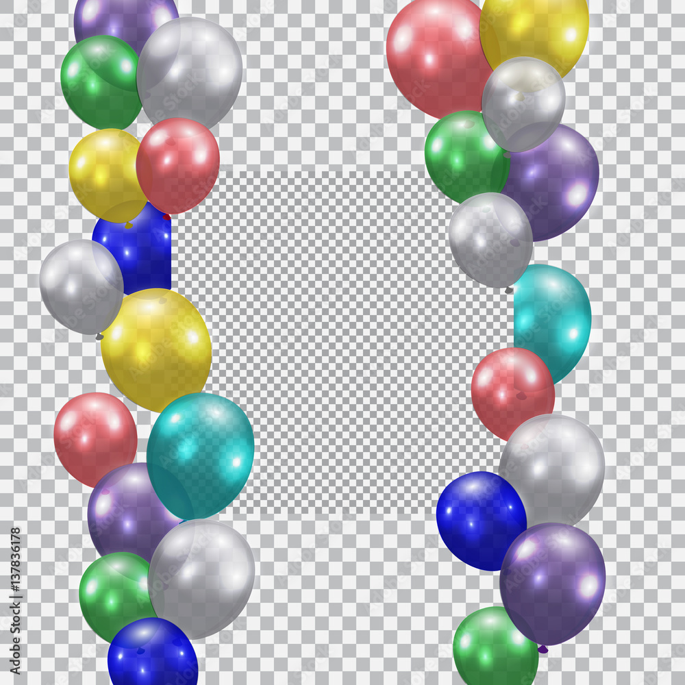 Festive balloons. Realistic, semi-transparent, colorful. Place for ads or commercials. Checkered background. illustration