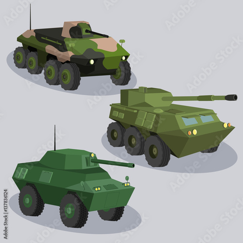 Military vehicles vector image design set