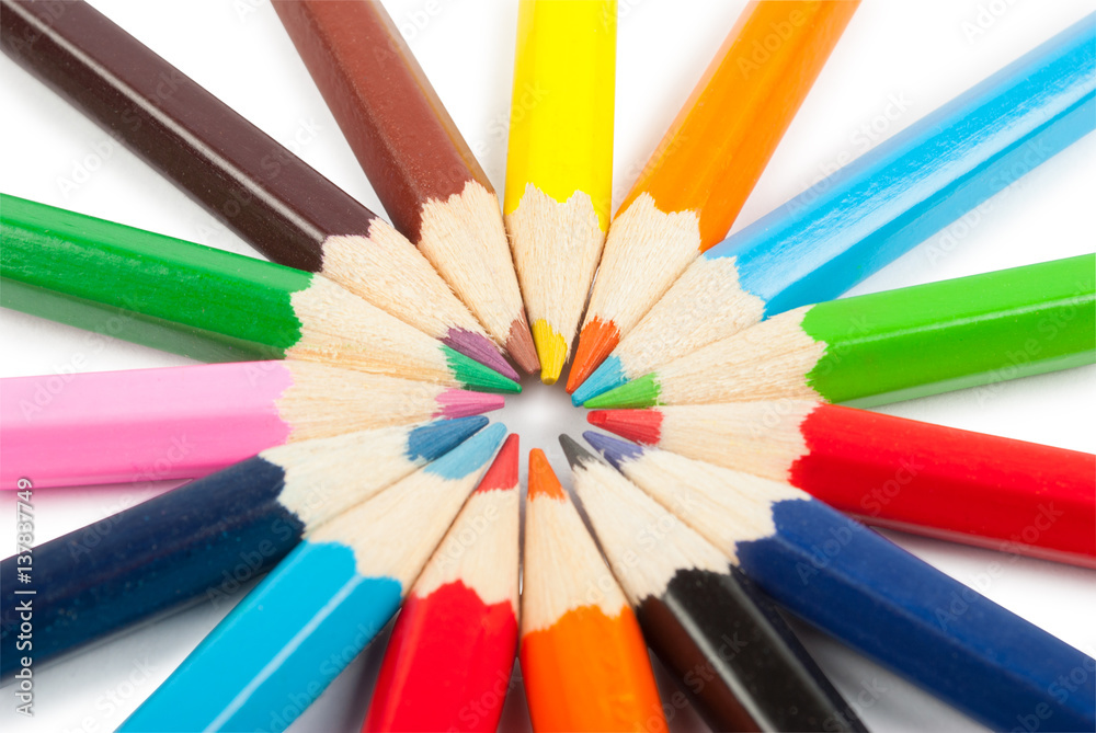Many different colored pencils on white background Many different colored pencils on white background